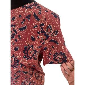 MADEWELL WOMEN’S RED AND NAVY FLORAL PRINT SILK BLOUSE SZ-XXS